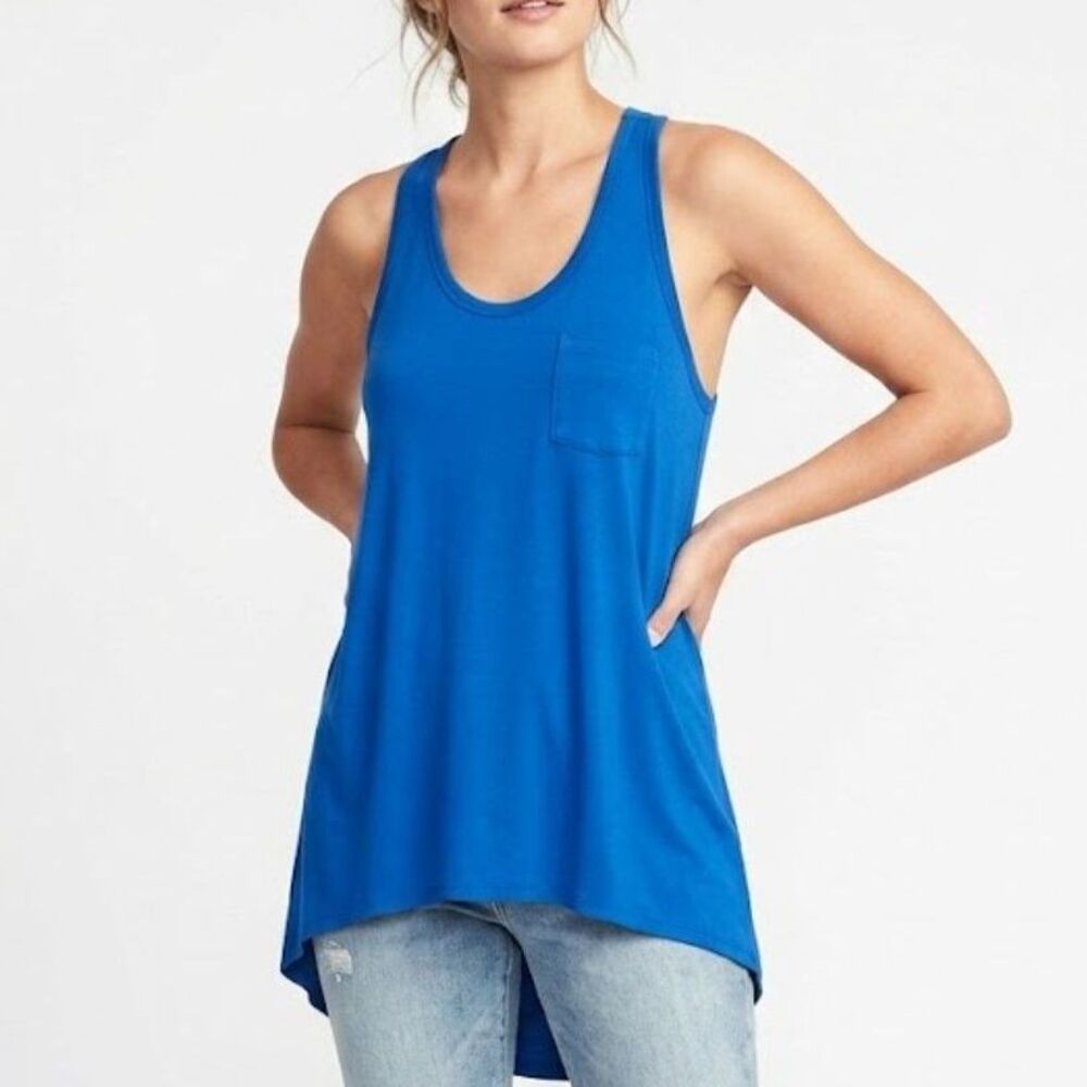 Draped Racerback T by Alexander Wang Blue Rayon Pocket Tank Size L Large